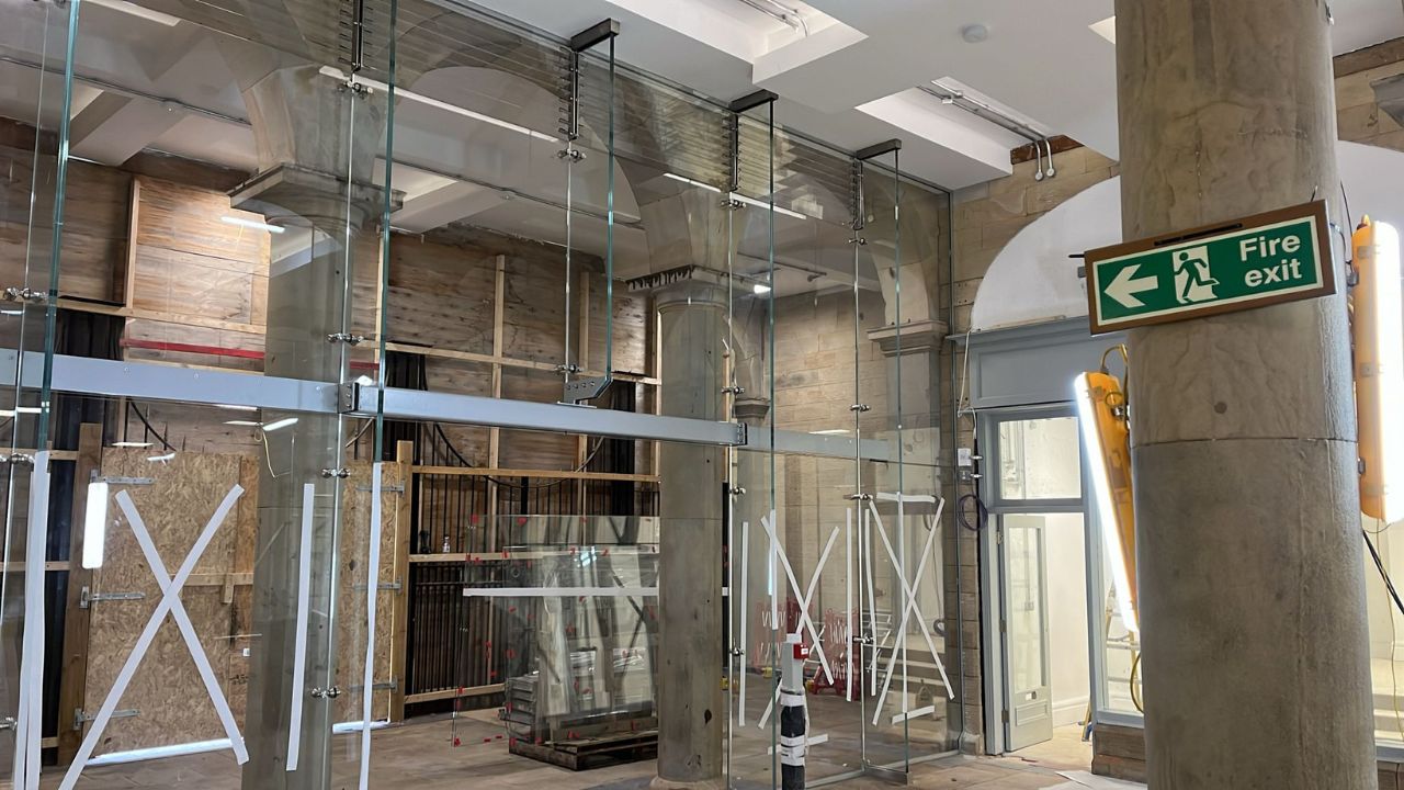 Glossop Town Hall new glass entrance door
