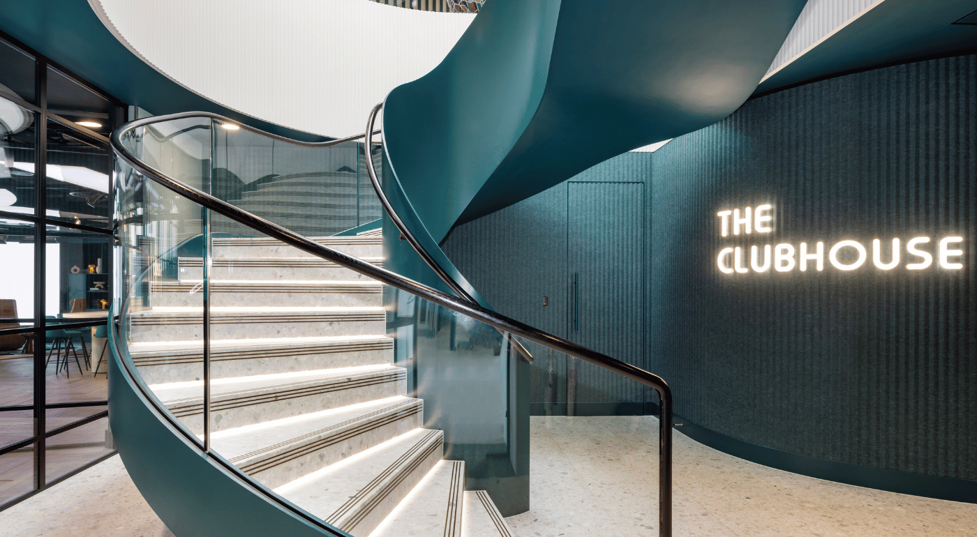 Football Clubhouse | Curved Glass Balustrade Staircase | SGP